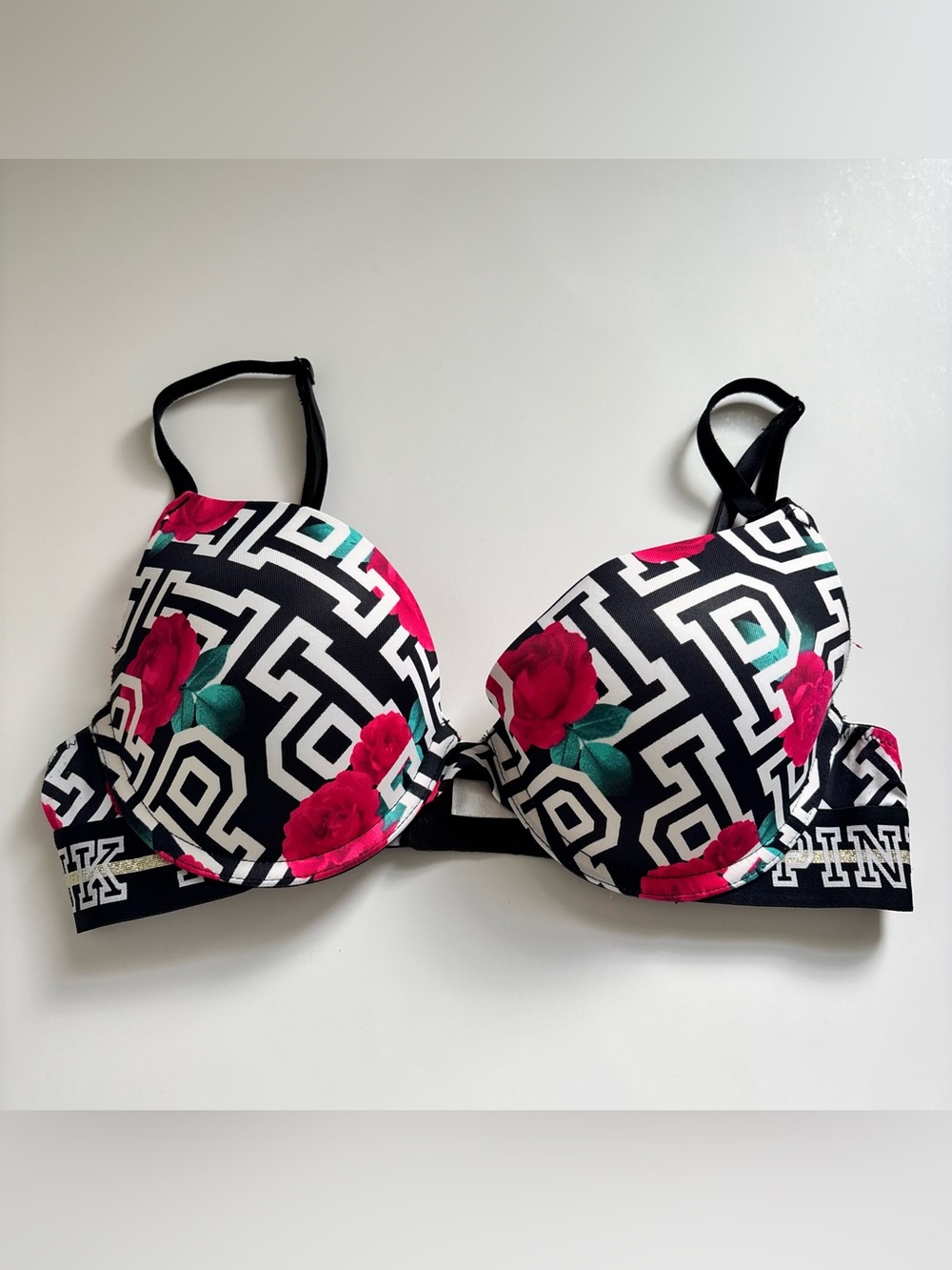 Victoria’s Secret Pink Floral Black and Red Bra